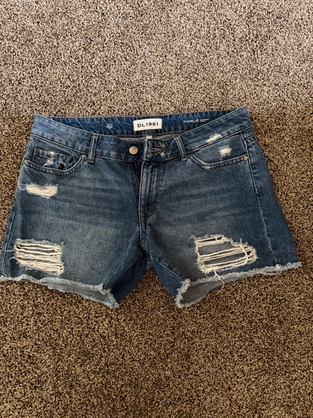 DL1961 Karlie Distressed Denim Shorts - Dark Blue